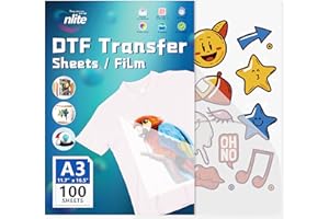 Enlite DTF Transfer Film A3 Size 11.7" x 16.5" 100 Sheet, DTF Paper with Single-Side Water-Based Coating for Direct to Film Printers, High Ink Absorption and Stability DTF PET Film, 11.7x16.5