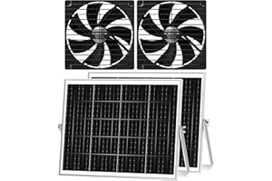 pqins 7.1" Solar Greenhouse Fan 2 Pack, 25W x 2 Large Solar Powered Intake and Exhaust Fan Outdoor Waterproof, 16.5 ft Cord, Strong Airflow for Chicken Coop Shed Cabin Circulation and Ventilation