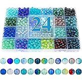 XSEINO About 1200pcs 6mm Crack Glass Beads Bracelet Making Kit,24 Assorted Crackle Oceanic Blue Series Colorful Crystal Beads for Bracelet,Jewelry Making,DIY Crafts,Friendship Bracelets
