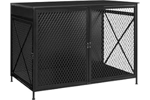 DWANTON Dog Crate Furniture, 42.5" L Three-Door Wooden Dog Kennel Indoor, Connectable expansion, Wooden Dog Crate Table for Small/Medium/Large Dog, Dog House, Dog Cage Large, Black