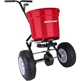 EarthWay 2150 Commercial 50 LB Broadcast Fertilizer Spreader. Heavy-Duty Walk-Behind Push Garden Seeder with Adjustable Drop Rate and Driving Handle. Large 13 inch Pneumatic Stud Tires