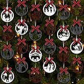 Soaoo 36 Pcs Nativity Scene Christmas Tree Ornament Christmas Nativity Ornaments Bulk Wood Tree Decorations Vintage Decorative Christian Hanging Ornaments Xmas Festival Hanging Crafts(Modern)