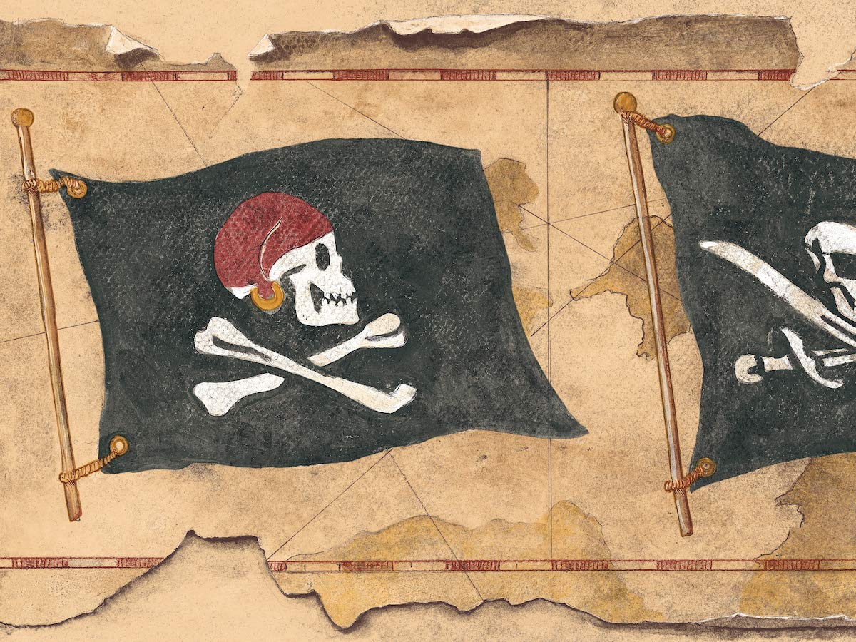 York Wallcoverings MP4955B Brothers and Sisters V Pirate Flag Border, Tan/Brown/Black/White/Red
