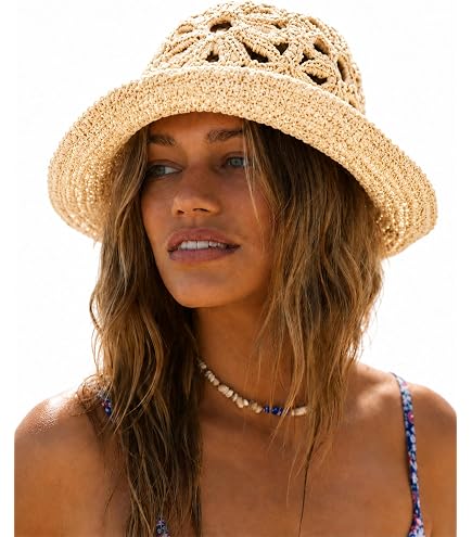Womens Multicolor Floral Crochet Straw Sun Hat Wide Brim  display picture 2