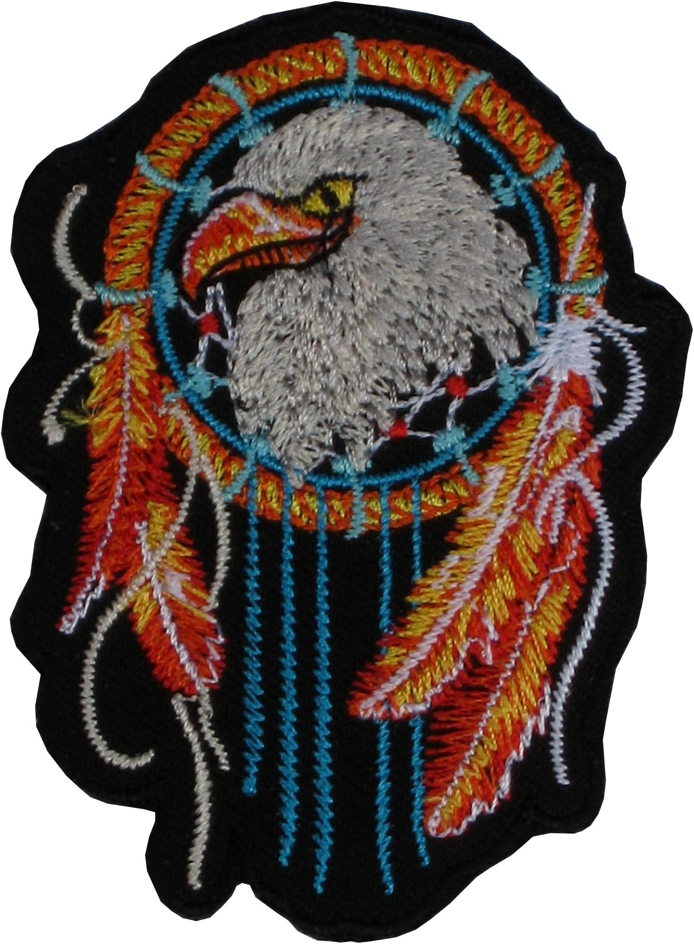 Patch Iron on Sew on Eagle and Feathers Rocker Biker American Indians 10 cm / 4 cm
