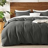 David's Home Waffle Weave Duvet Cover Set Queen Size,Soft Breathable 3pcs Comforter Cover Set with 2 Pillowcases,Textured Home Decor Bedding Set Cozy for All Seasons,Grey 90"×90",No Comforter