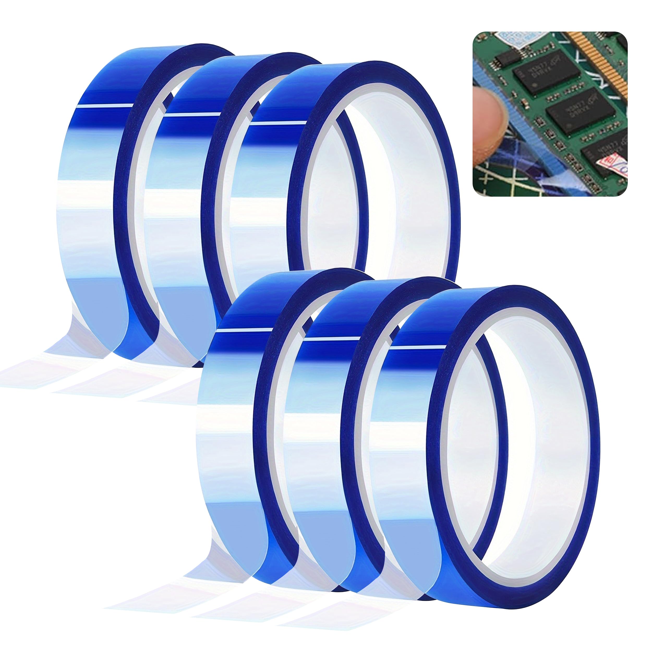 YqsIbth 6 Roll Heat Resistant Tape 10mm x 33m, Sublimation Heat Tape, High Temperature Thermal Tape, Heat Resistant Tapes for Electronics 3D Printing Soldering, Blue