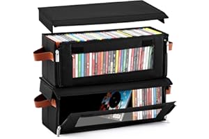 Windyun 2 Packs Cd Storage Box with Visible Window, Stackable CD Case Holder with Front Zipper Opening and Dustproof Lid, Handles, Holds up to 68 Cds in Full Jewel Cases 15.7 x 6.5 x 6.1 Inch
