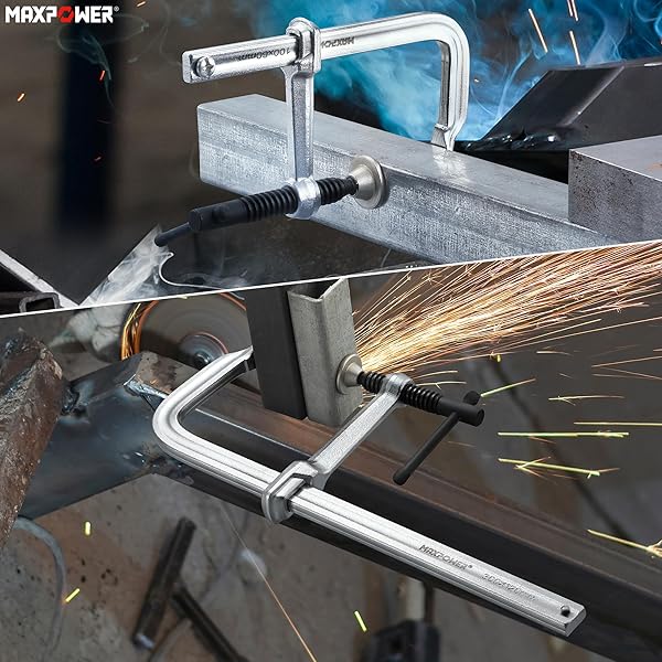 MAXPOWER 4-PIECES LIGHT DUTY F CLAMPS SET, JAW OPENING 4″ 8″ 8″ 12″, CLAMPING FORCE 580 LBS AND1200 LBS, FULL STEEL WELDING TOOL KIT