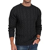 Askdeer Men's Pullover Sweater Cable Knit Chunky Sweater Classic Casual Crewneck Sweaters with Ribbing Edge