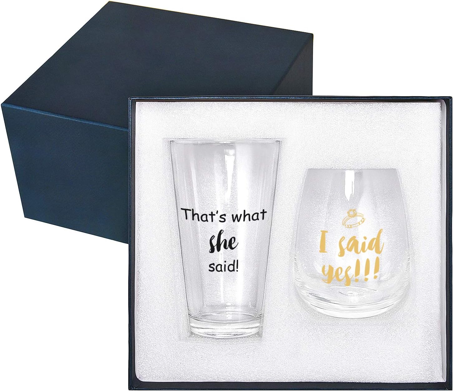 I Said Yes & That's What She Said Wine Glass Set for Wedding–Unique Engagement Gifts For Him and Her–Perfect Wedding Gift, Bridal Shower Gift Set of 2 with Beautiful Gift Box
