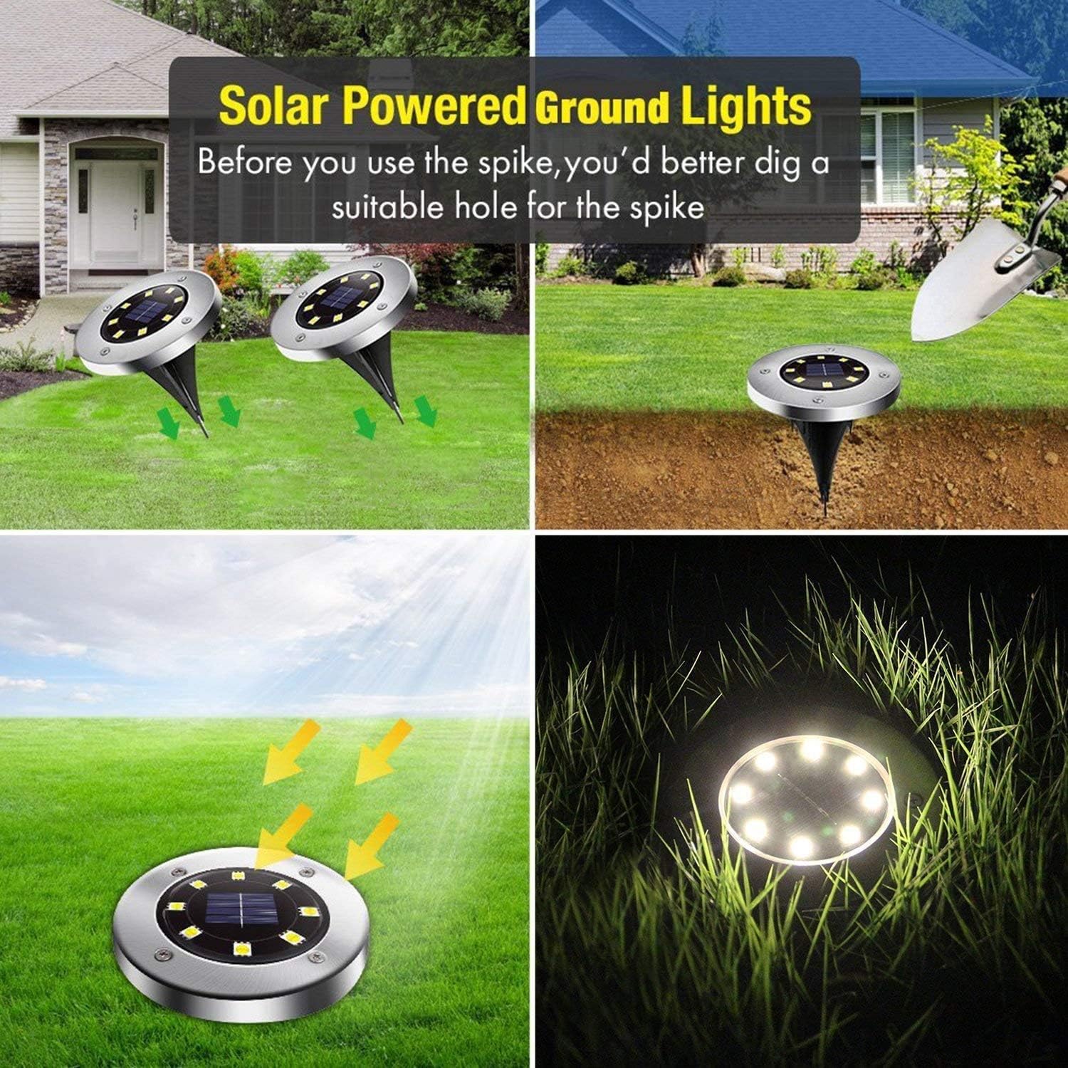 Solar Ground Lights - 8 LED Solar Garden Lights Outdoor，Disk Lights Waterproof In-Ground Outdoor Landscape Lighting for Lawn Patio Pathway Yard Deck Walkway Flood Light Dekugaa (8): Home Improvement