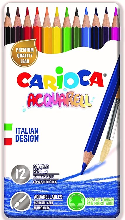 Carioca Acquarell - Caja metálica de 12 lápices, multicolor: Amazon.es: Oficina y papelería