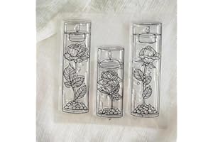 1Pcs 4.72 x 4.72 Inch Bottle Rose Flower Candle Transparent Silicone Clear Stamps for Card Making Scrapbooking Photo Album De