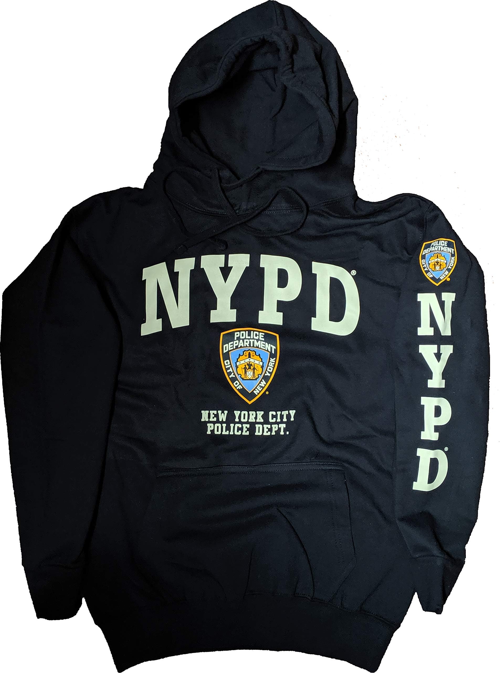 NYC FACTORY NYPD Hoodie White Sleeve Print Sweatshirt Navy Blue