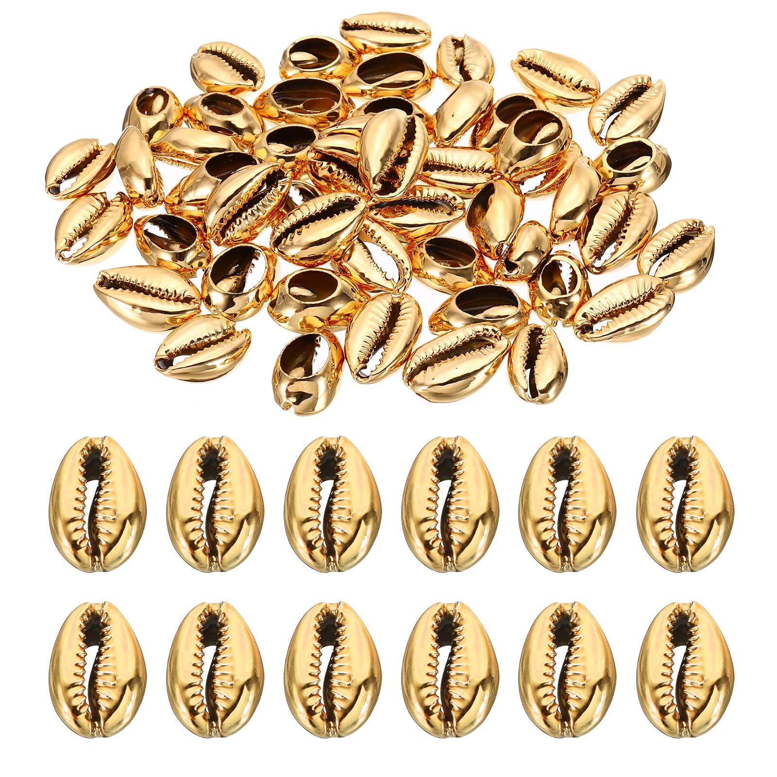 PATIKIL Natural Seashell Charm, 50 Pcs Oval Dyed Shells Craft Pendants Open Back Scallop Shell Beads with Hole for Necklace DIY Ocean Jewelry Making, Gold