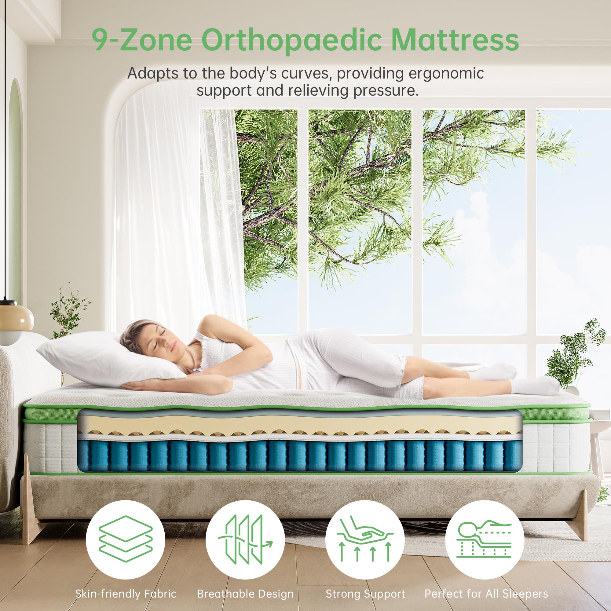 NIXNAP Double Size Mattress, 10 Inch Hybrid Mattress with Gel Memory Foam & Individually Pocket Spring, 9-Zone Orthopedic, Medium Firm for Pressure & Back Pain Relief, 135x190x25cm