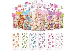 Tellingyou 180 Pieces Valentine's Day Cellophane Bags Bulk Valentines Plastic Cello Candy Bags Include Heart Tag Twist Ties Goodie Treat Bag for Kids Valentine Party Favors Warp Bags (Animal Style)