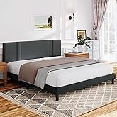 Novilla Queen Bed Frame and Upholstered Headboard Queen Size Bed Frame with Adjustable Headboard, No Box Spring Needed, Heavy Duty Feet, Easy Assembly, Dark Grey