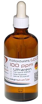 Kolloidales GOLD 100ppm, 100ml Pipette (Hochrein: Au9999, immer frisch hergestellt, pharm. Sterilwasser, Braunglas-Euromedizi