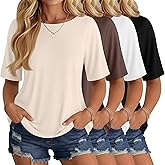 Neer 4 Pack Women's Half Sleeve Top Elbow Length T Shirt Oversized Round Neck Tee Summer Casual Tops