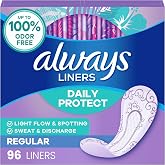 Always Panty Liners for Women Daily Protect Liners, Regular Length,96 Count