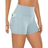 CRZ YOGA Women's Naked Feeling Biker Shorts with Pockets 4'' - High Waisted Yoga Gym Workout Spandex