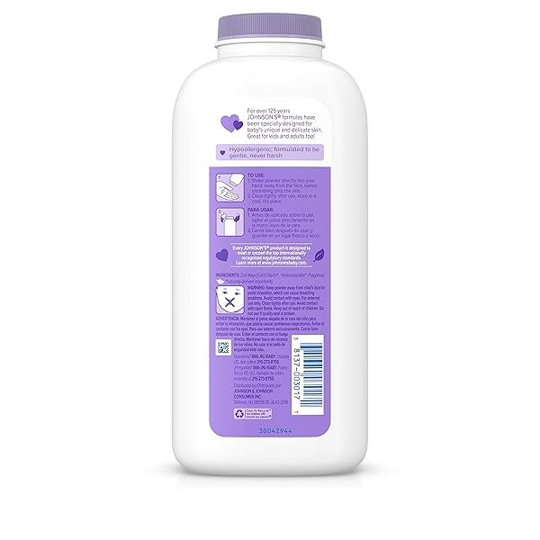 JOHNSON’S LAVENDER BABY POWDER WITH NATURALLY DERIVED CORNSTARCH, HYPOALLERGENIC AND PARABEN FREE, 15 OZ (PACK OF 3)