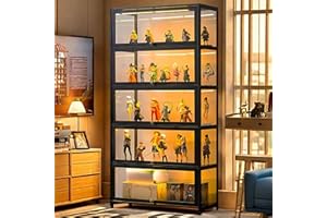 IUSYUGH 5-Tier Curio Display Cabinet, Storage Shelves with Acrylic Door, Collectibles Toy Organizers Rack & Display Shelf, Display Case for Playroom Bedroom Toddler's Room Kids Bookcase (Black flip door)