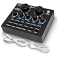 Pyle Bluetooth Mini Audio Podcast Mixer - Live Streaming For PC Computer iPhone Broadcasting Voice Changer V8 Sound Card with 12 Sound Effects,3 Inputs, Mic Input - PKSCRD208.5