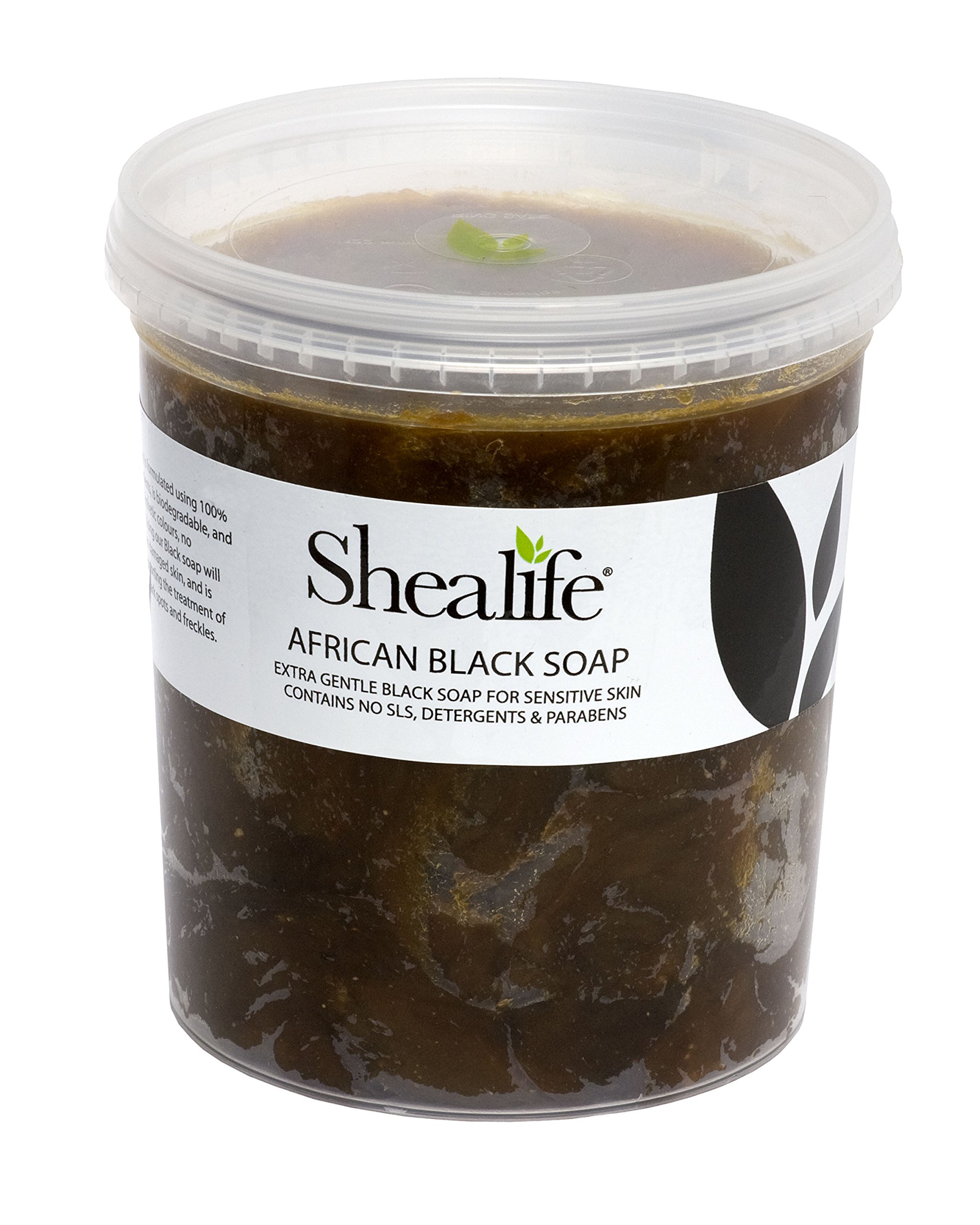 Shealife African Black Soap, traditionally made using Unrefined Shea Butter, Cocoa Pod Ash, & Virgin Coconut Oil. Contains No SLS, Detergents & Parabens. Ideal for very Sensitive Skin types, supplied direct by Shea Life Skincare. 1 Kg Tub.