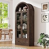 75" Tall Arched Kitchen Pantry Cabinet w Load-Bearing Steel Pipe,Modern Farmhouse Kitchens Storage Cabinet with Drawer and Gl