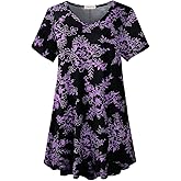 LARACE Casual Tops for Womens Summer Clothes Loose Fit Short Sleeve Shirts Flowy V Neck Tunic Plus Size Blouse