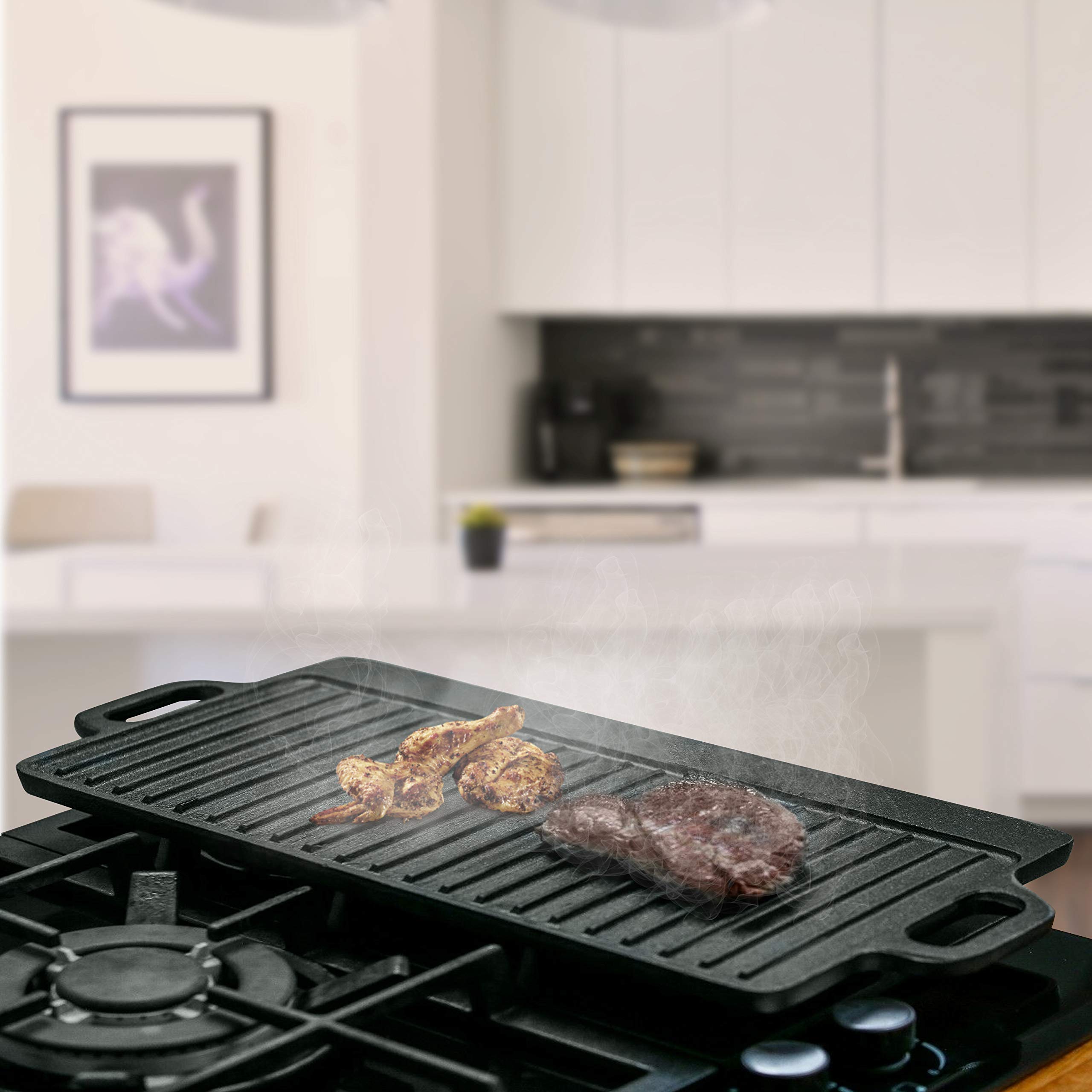 Griddle Pan Cast Iron Grill Pan Non Stick Reversible Griddle Pan