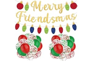 HABDJILTY Merry Friendsmas party Decorations,Include Gold Glitter Merry Friendsmas Banner and Christmas Balloon for Friends Themed Xmas Holidays Party Supplies.