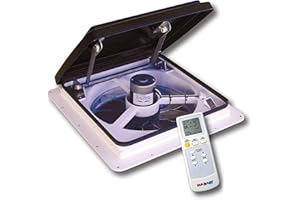 MAXXAIR Maxxfan Plus High Powered 10-Speed RV Intake and Exhaust Fan - Manual or Remote Control Electric Opening, Easy Ceiling Controls, Rain Sensor with Automatic Lid Closure, Smoke (00-04500K)