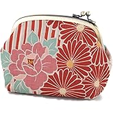 Vintage Floral Kiss Lock Coin Change Wallet Purses (Retro Flower - Red) Tiny Slim Small Makeup Cosmetic Bag/Made in Japan Pouch for Women