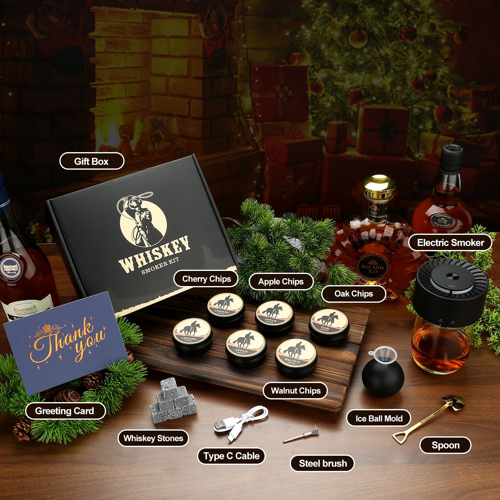 Elektrisches Whiskey Smoker Set with 6 Holzspäne, 6 Whisky Steine 8