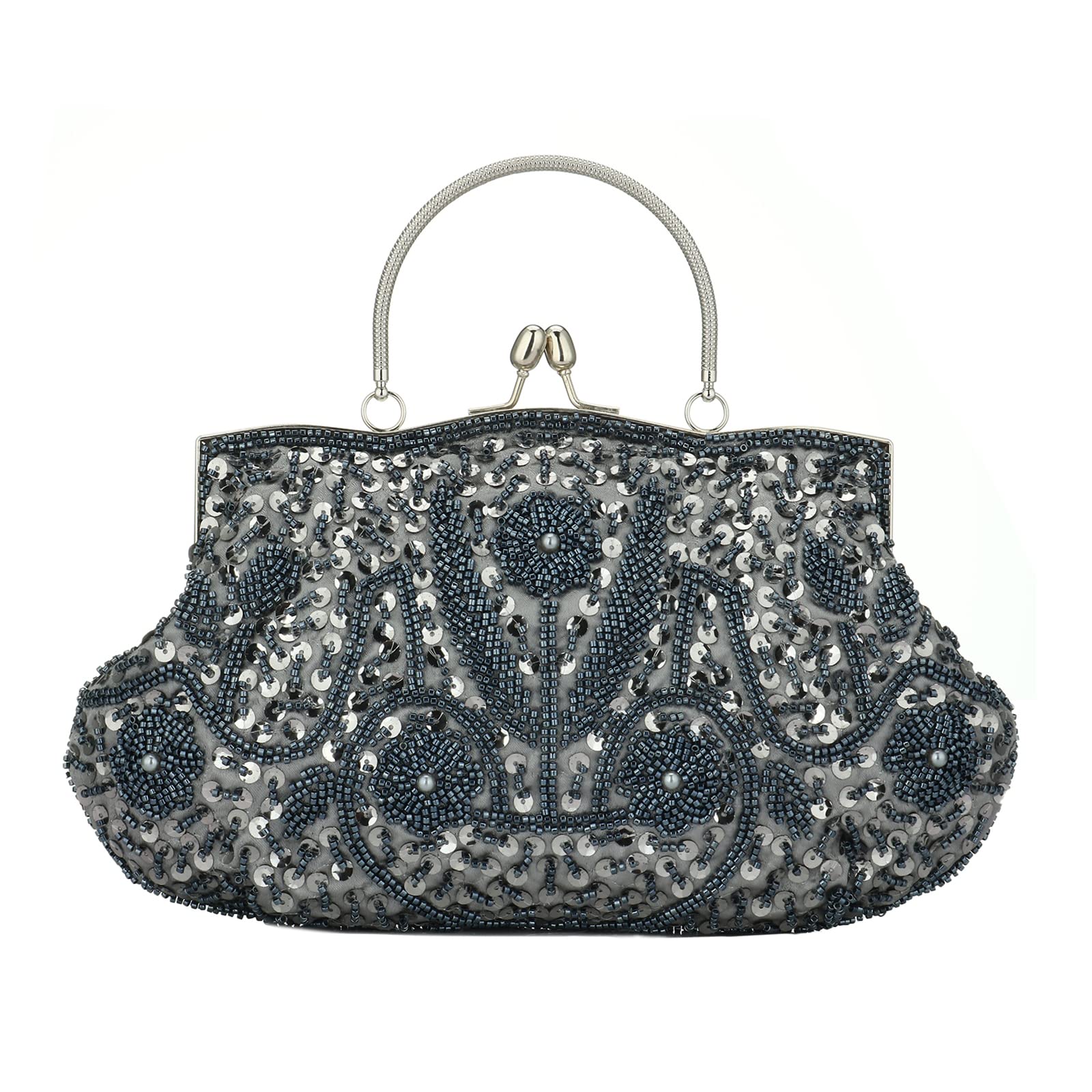 YYW Collection Antique Floral Seed Bead Sequin Soft Clutch Evening Bag Designer Purse Large Clutch Handbag