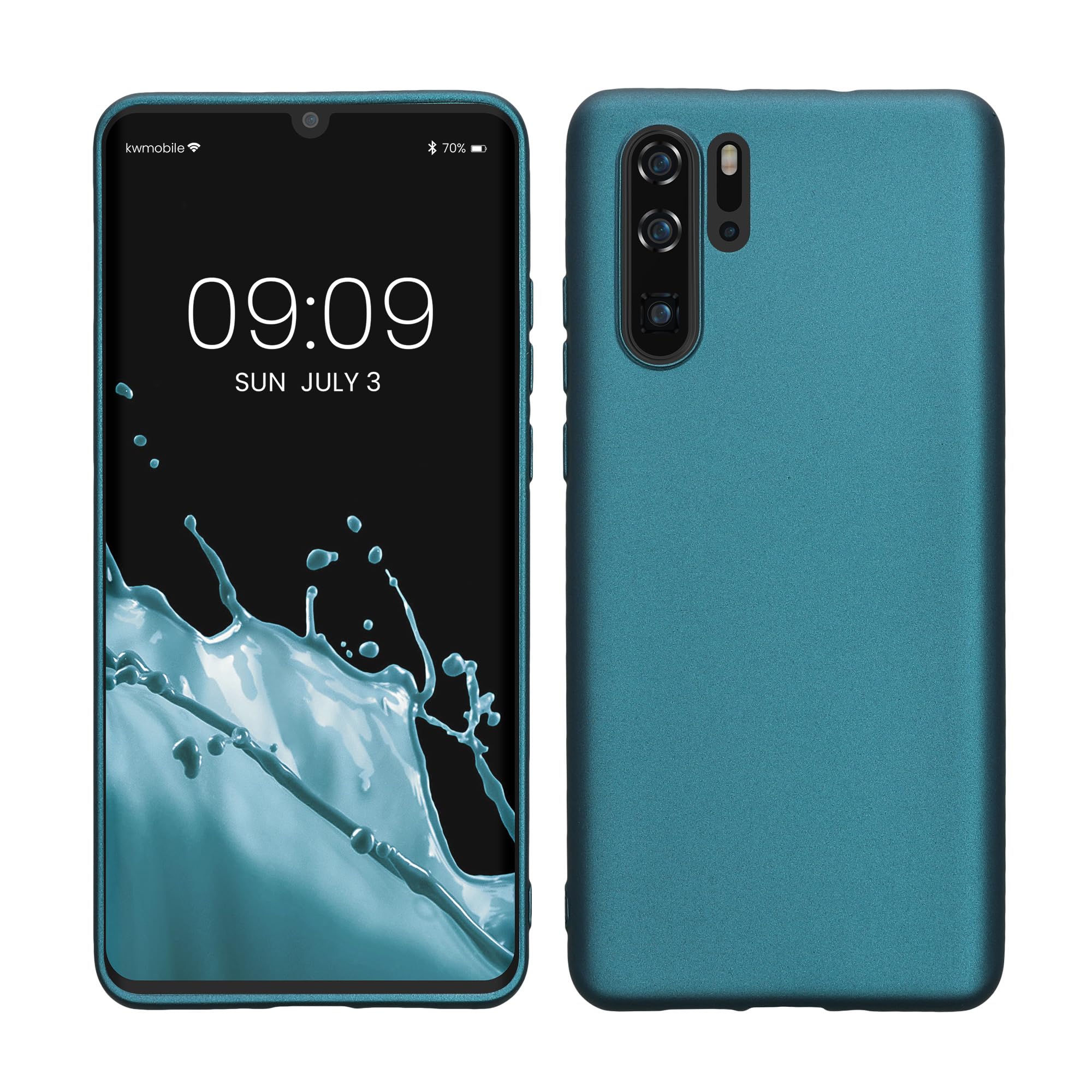 kwmobile Case for Huawei P30 Pro Case - Soft Slim Metallic TPU Silicone Cover - Metallic Caribbean Blue — image 1