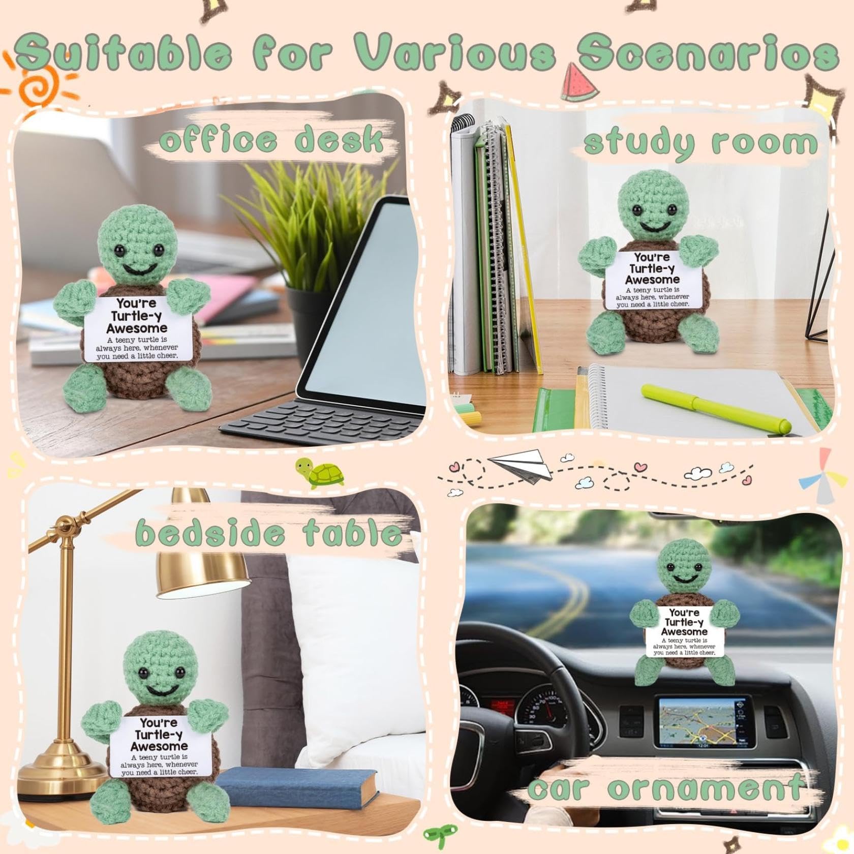 Générique Tortue Positive, Mini Tortue De Mer TricotéE, Peluche Insolite, Laine TricotéE Animaux Au Crochet pour Cadeau De Motivation DéCoration De FêTe,Idee Drole Et Motivante pour Etudiant (A)