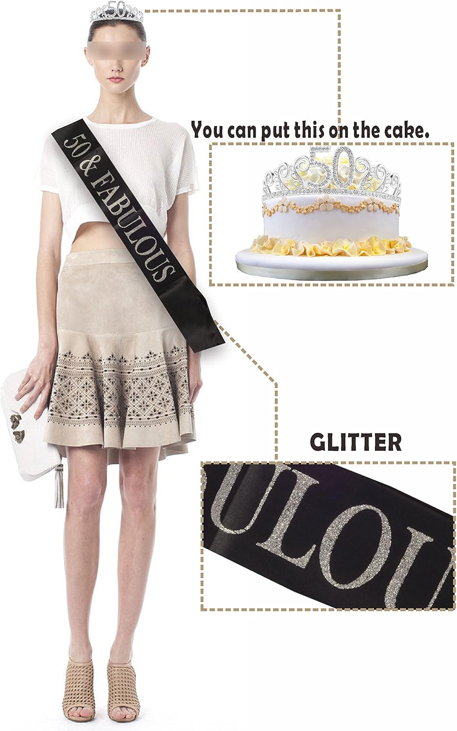 50th Birthday Gifts for Women, 50th Birthday Tiara and Sash, Happy 50th Birthday Party Supplies, 50 & Fabulous Sash and Crystal Tiara Birthday Crown for 50th Birthday Party Supplies and Decorations: Home & Kitchen