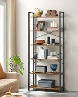 VASAGLE 6-Tier Bookshelf Industrial Rustic Brown Ink Black 30x80x186cm view 4