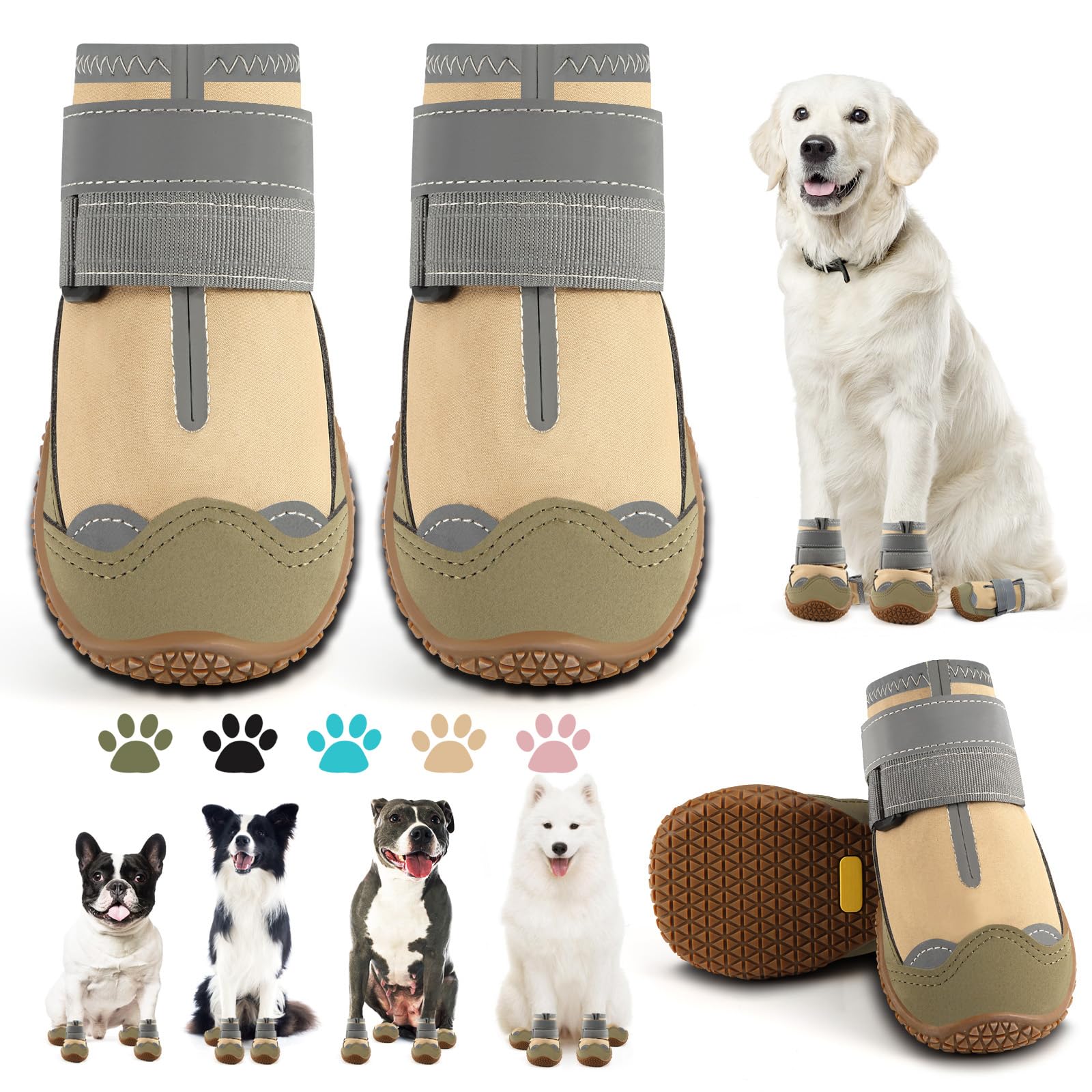 Photo 1 of Dog Shoes for Large Dogs, Medium Dog Boots & Paw Protectors for Hardwood Floors, Outdoor Dog Booties for Hot Pavement Winter Snow Hiking, Waterproof Dog Shoes with Reflective Strips Size 8