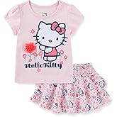 Hello Kitty Sanrio Girls Short Sleeve Shirt and Skort Skirt 2 Piece Set for Big Kids