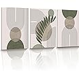 HesenDot Sage Green Boho Wall Art, 12x16in Framed Canvas Bathroom Wall Art Pictures, Mid-Century Modern Wood Framed Abstract Prints for Bedroom,Minimalist Office Wall Decor 3Pack