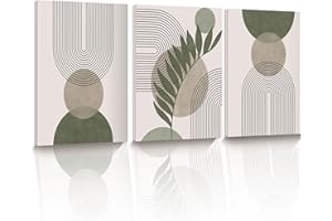 HesenDot Small 30x40CM Sage Green Boho Wall Art,Framed Canvas Bathroom Wall Art Pictures, Mid-Century Modern Wood Framed Abstract Prints for Bedroom,Minimalist Office Wall Decor 3Pack