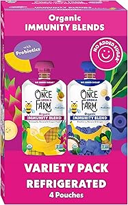 Once Upon a Farm Organic Immunity Blend Pineapple, Banana & Dragon Fruit and Blueberry, Banana, & Ginger Pouch Multipack, 4-3