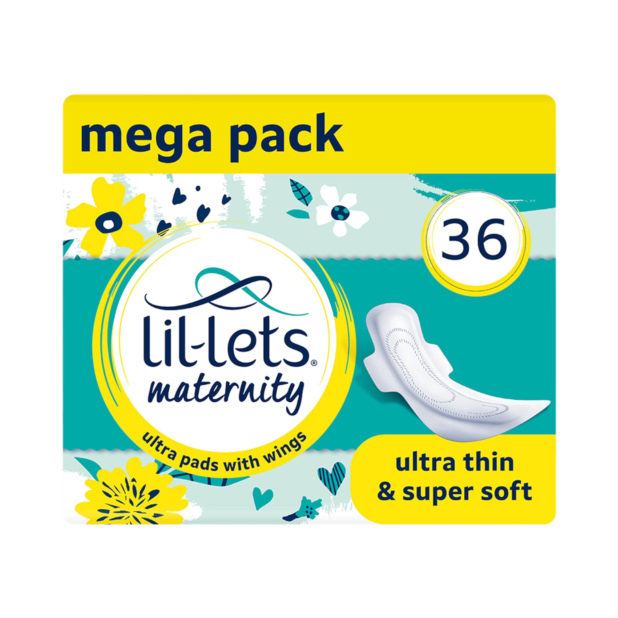 Lil-Lets Maternity Ultra Thin Long Pads with Wings, Perfect for 3+ Weeks Post Birth, 12 Count (Pack of 3)