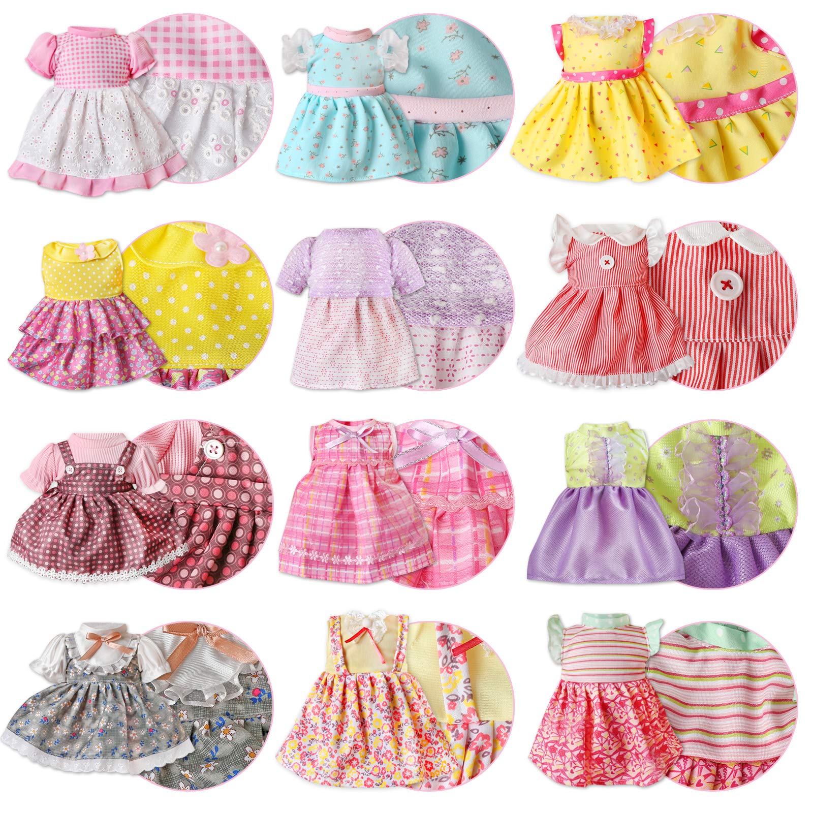 MLcnleS Alive Baby Doll Clothes and Accessories - 12 Sets Girl Doll Clothes Dress for 12 13 14 15 16 Inch Doll, Baby Doll Clothes - Doll Outfits Accessories w/Hairpin & Underwear for Doll Gift